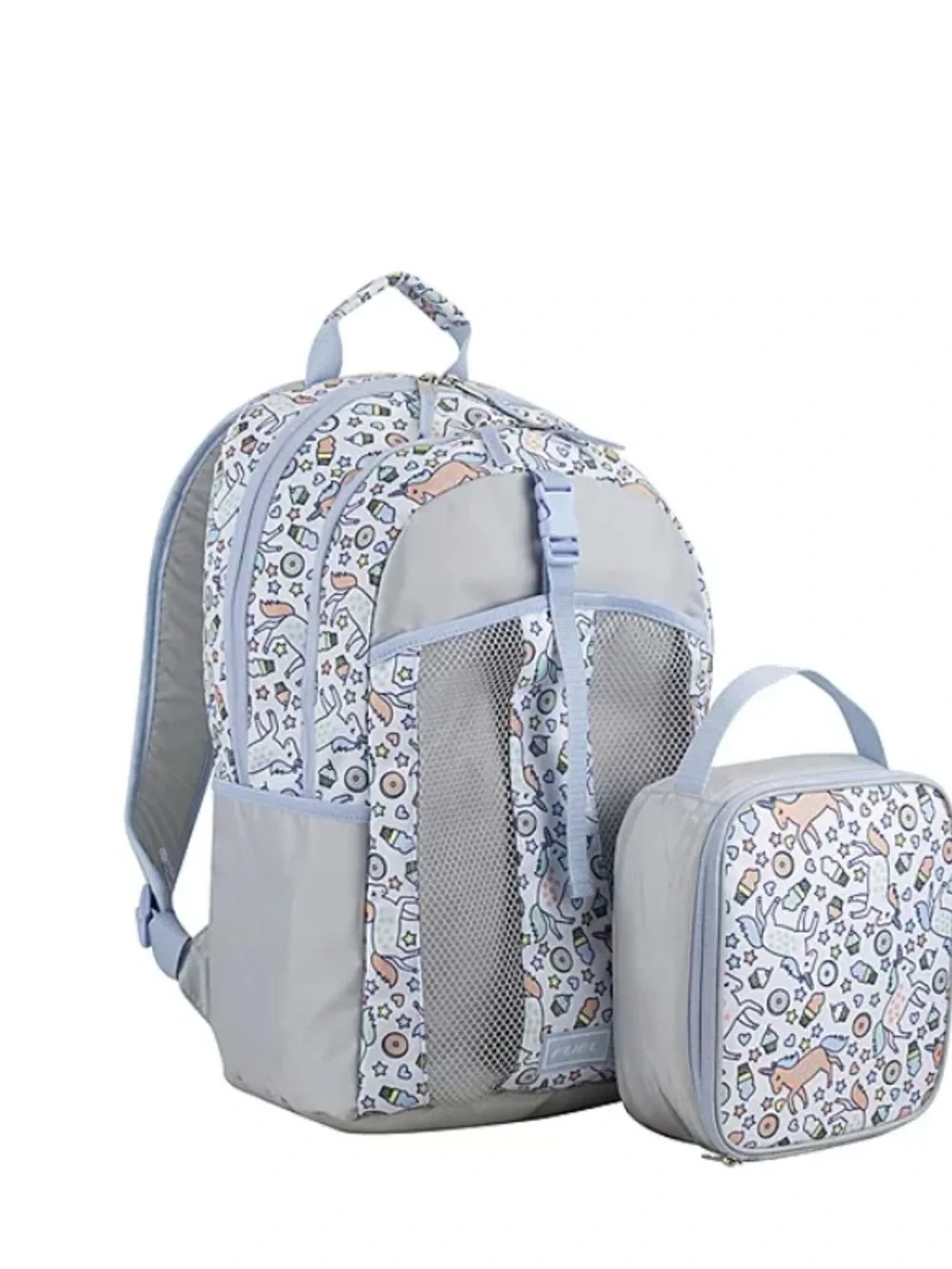 Kids Light Blue Patterned Backpack with Mesh Front Pocket